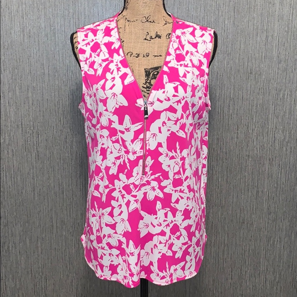 Chaus Floral Sleeveless Zip Front Top Size L